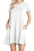 Sexy White Short Sleeve Draped Hemline Casual Shirt Dress